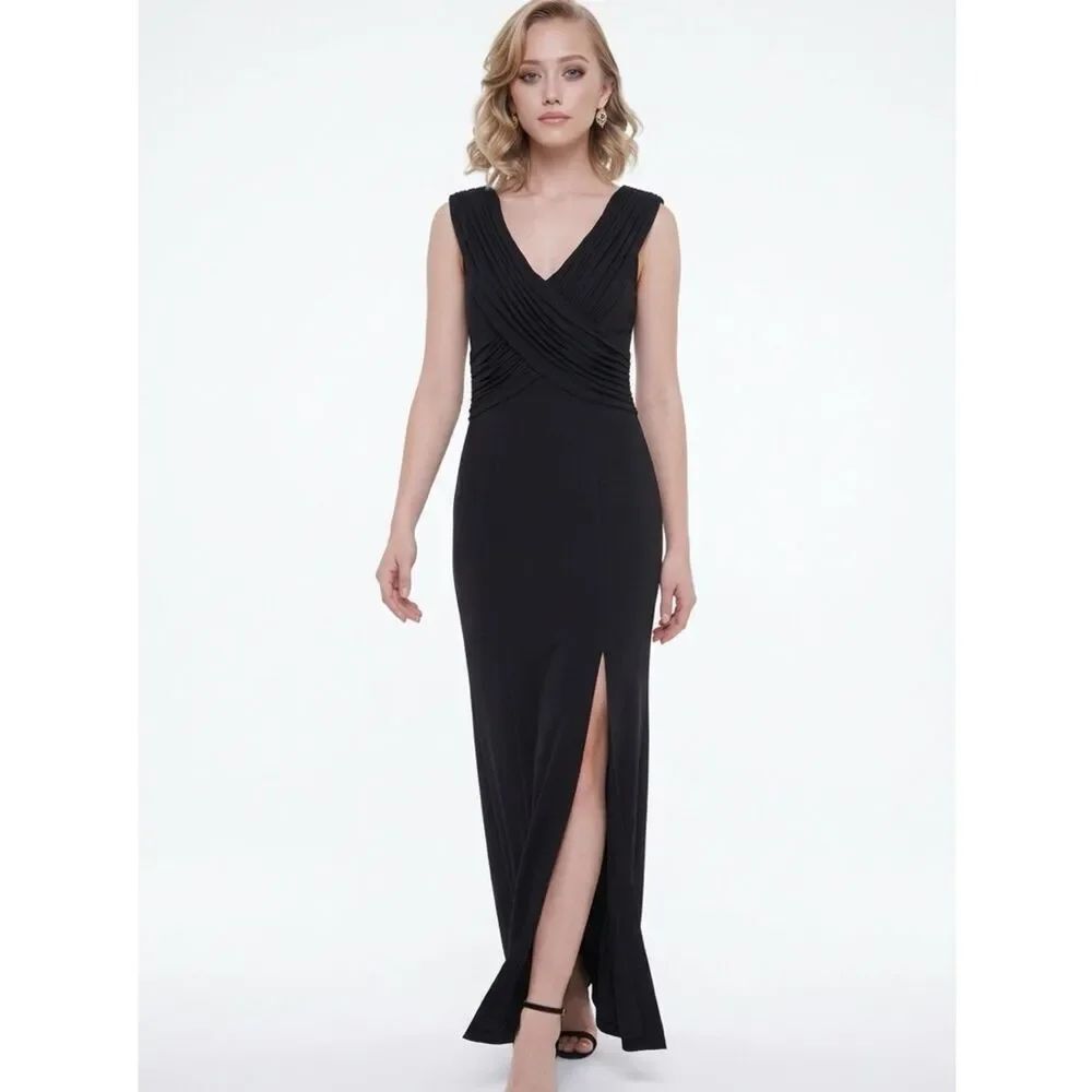 TADASHI | Cross Front Full Length Black Evening Dress Women’s Small